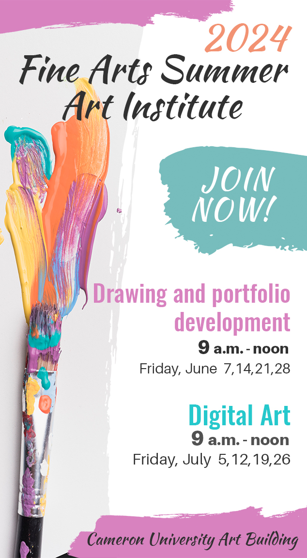 2024 Fine Arts Summer Art Institute
Join Now
Drawing and portfolio development 9 a.m. - noon, Friday, June 7, 14, 21, 28
Digital Art 9 a.m. - noon, Friday, July 5, 12, 19 26
