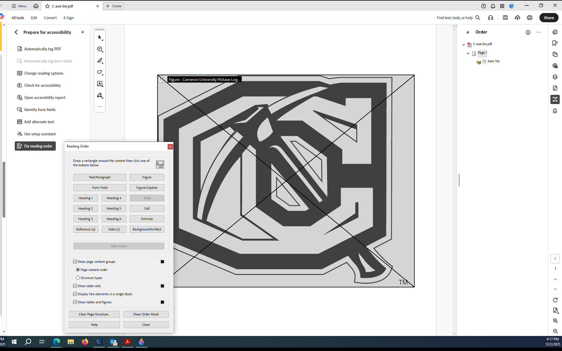 logical reading order menu screenshot